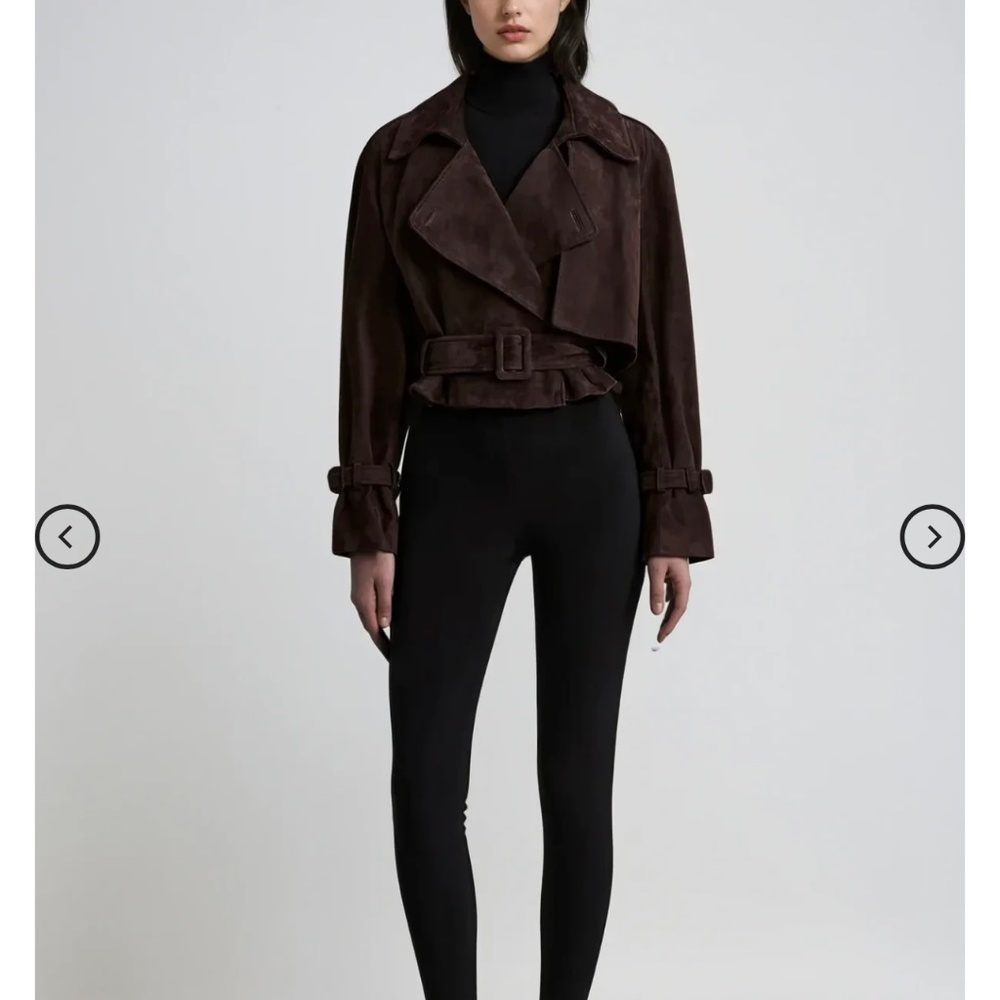 Cropped suede trench jacket